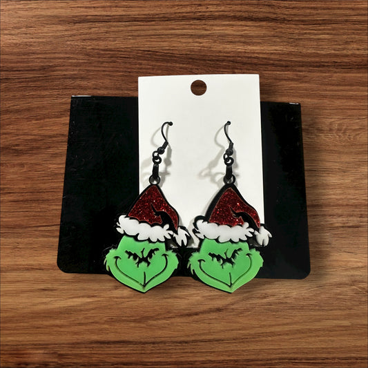 Green Villain Christmas Earrings